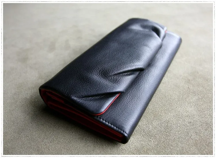 Classic Black Leather Womens Wallet Bifold Clutch Wallet Long Wallet for Women