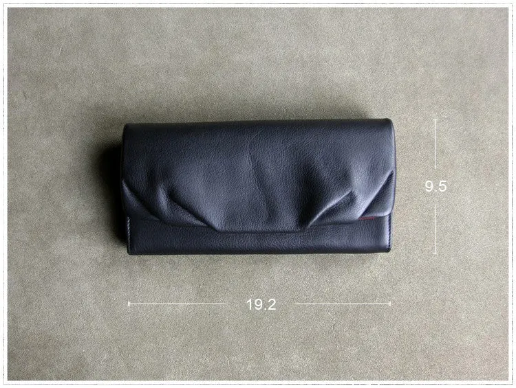 Classic Leather Womens Wallet Bifold Clutch Wallet Long Wallet for Women
