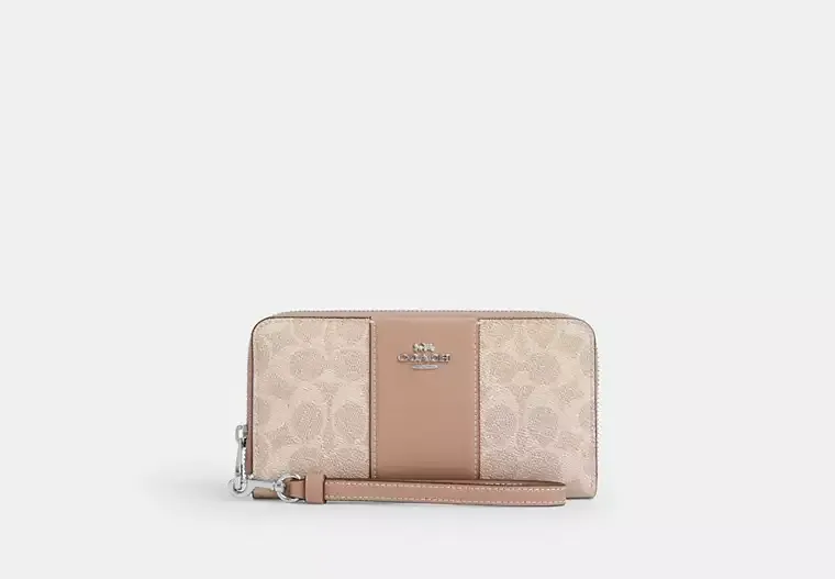 C.O.A.C.H Long Zip Around Wallet In Signature Canvas With Stripe
