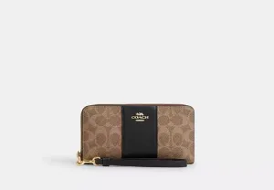 C.O.A.C.H Long Zip Around Wallet In Signature Canvas With Stripe