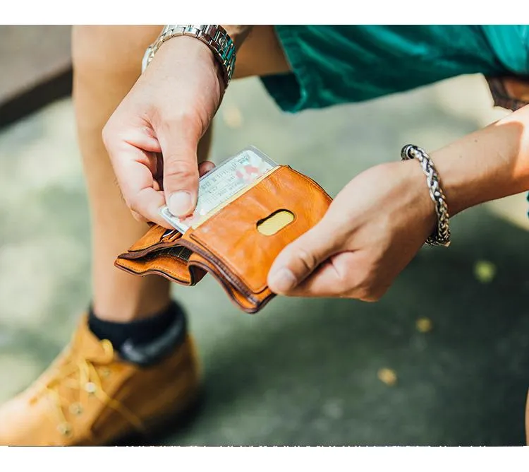 Cool Black Leather Mens Small billfold Wallet Brown Front Pocket Bifold billfold Wallet For Men