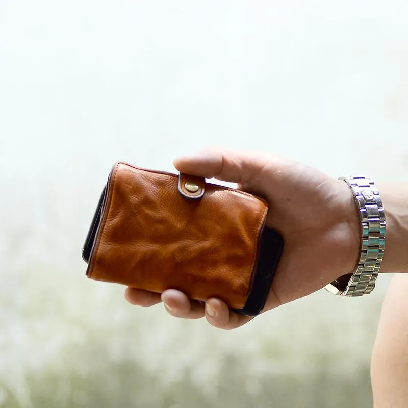 Cool Black Leather Mens Small billfold Wallet Brown Front Pocket Bifold billfold Wallet For Men