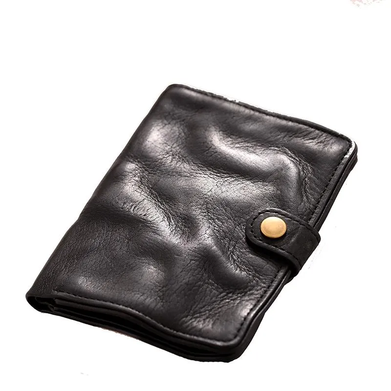 Cool Black Leather Mens Small billfold Wallet Brown Front Pocket Bifold billfold Wallet For Men