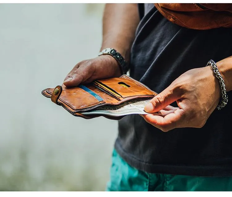 Cool Black Leather Mens Small billfold Wallet Brown Front Pocket Bifold billfold Wallet For Men