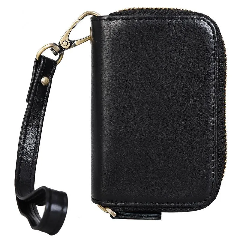 Cool Black Mens Double Zipper Leather Car Key Wallet Key Holder Change Holder For Men