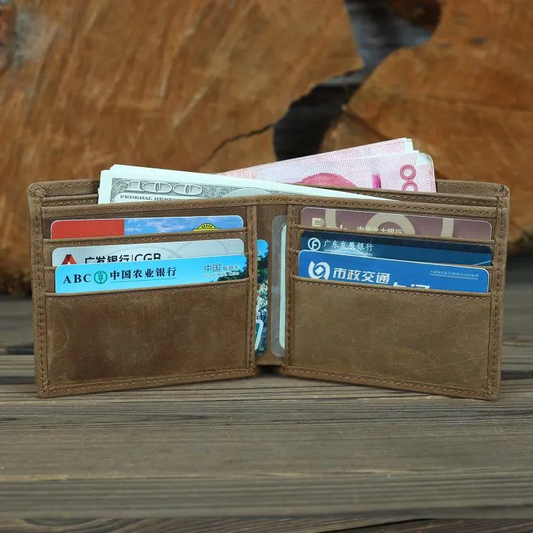 Cool Brown Crocodile Pattern Leather Bifold Small Wallet Leather Mens Brown Billfold Small Wallet Front Pocket Wallet For Men