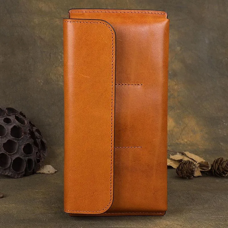Cool Brown Leather Mens Long Wallet Clutch Wallet Retro Coffee  Clutch Wallet for Men