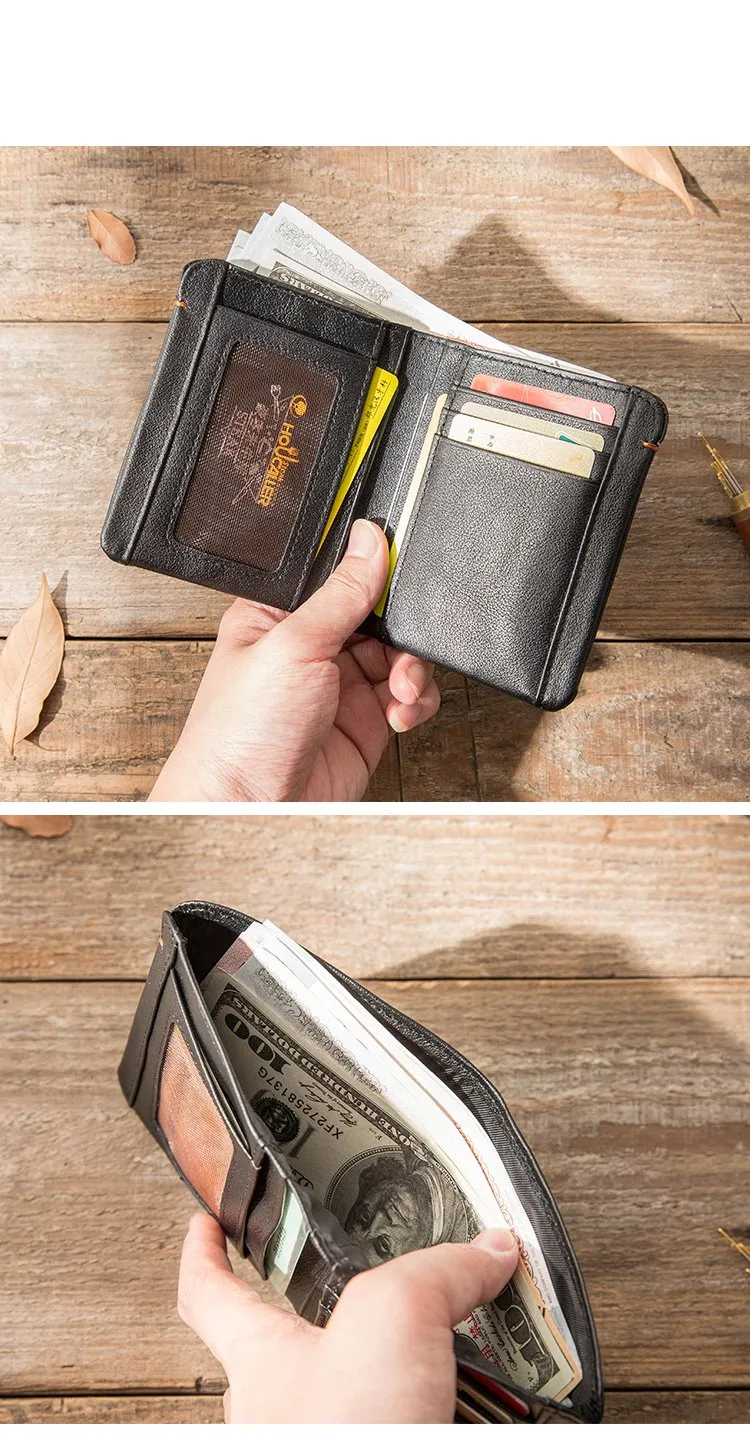 Cool Brown Leather Mens Small Wallets Bifold Black Vintage Slim billfold Wallet for Men