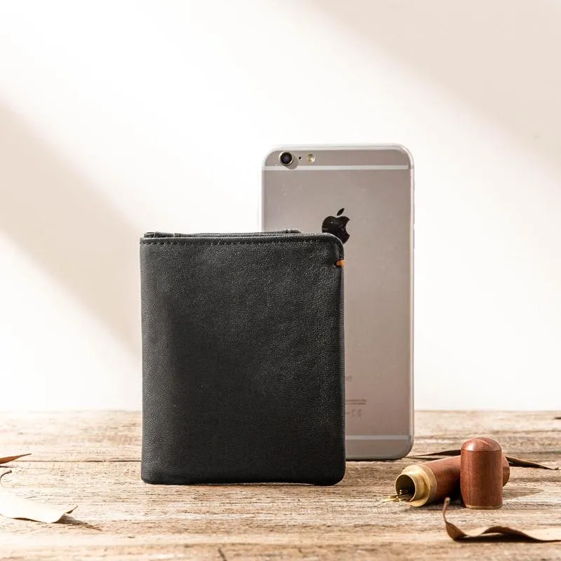 Cool Brown Leather Mens Small Wallets Bifold Black Vintage Slim billfold Wallet for Men