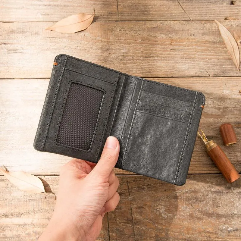 Cool Brown Leather Mens Small Wallets Bifold Black Vintage Slim billfold Wallet for Men