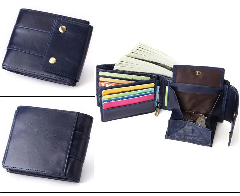 Cool Brown Leather Men's Trifold Small Wallet Multi-cards billfold Wallet For Men