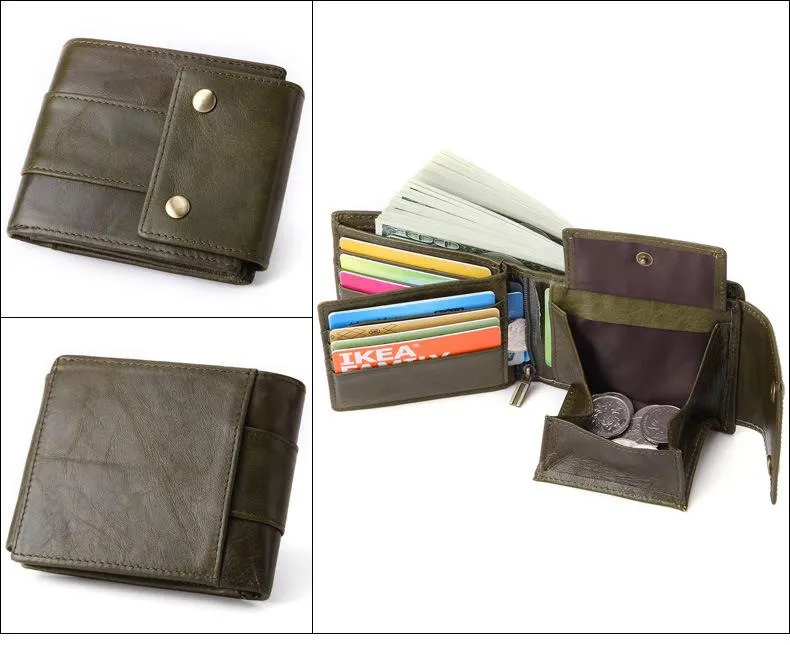 Cool Brown Leather Men's Trifold Small Wallet Multi-cards billfold Wallet For Men