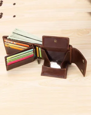 Cool Brown Leather Men's Trifold Small Wallet Multi-cards billfold Wallet For Men
