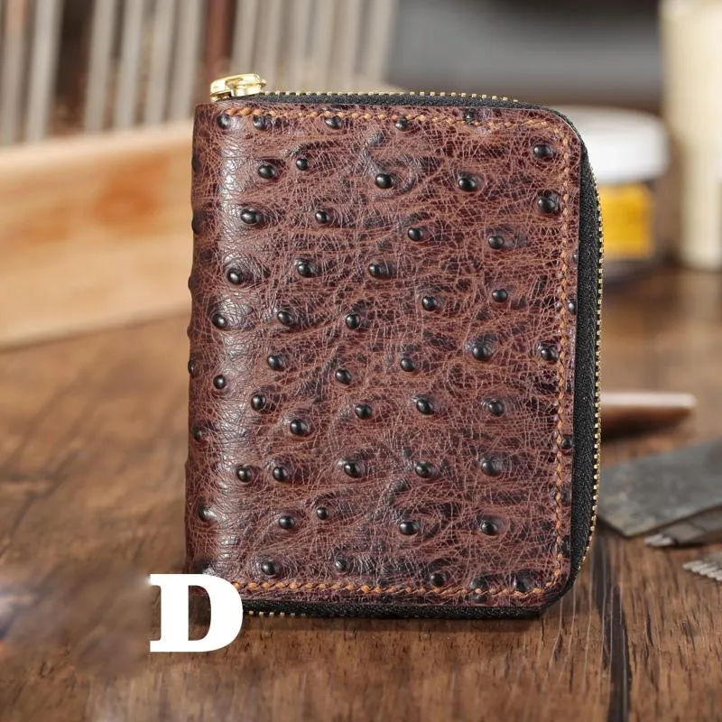 Cool Brown Leather Mens Zipper Bifold Small Wallet Card billfold Wallet For Men