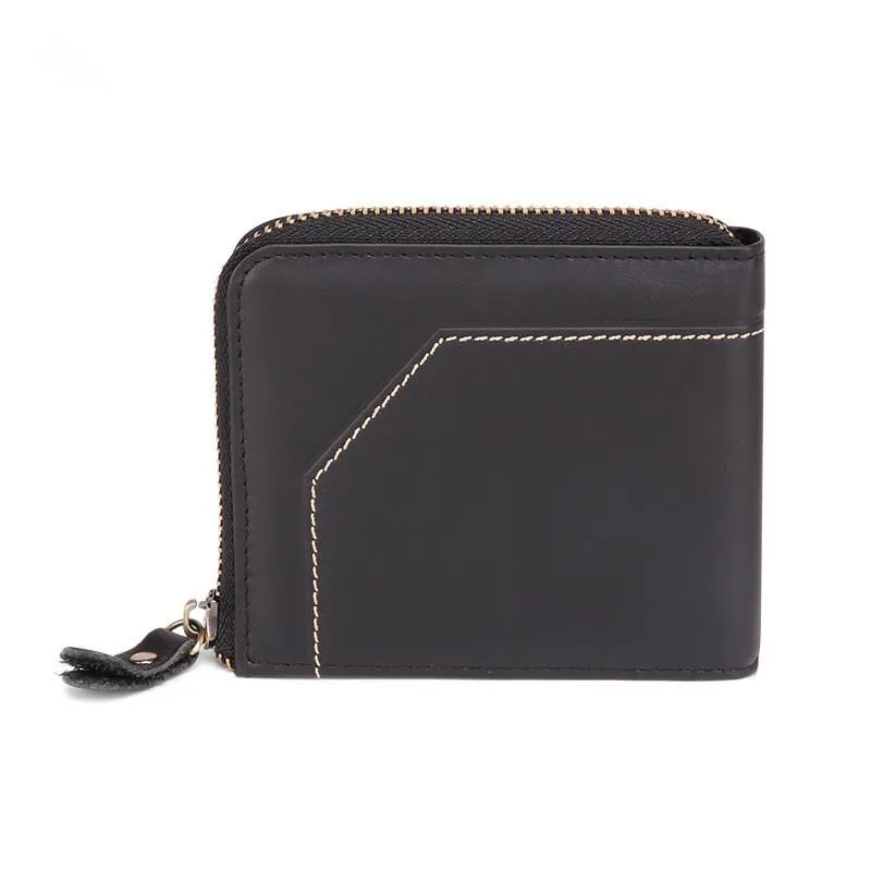 Cool Brown Small Zipper MENS LEATHER Brown Bifold Wallet SLIM billfold Brown Wallet FOR MEN