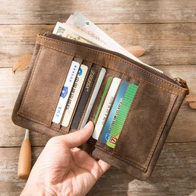 Cool Canvas Mens Small Wallets Bifold Vintage billfold Wallet for Men