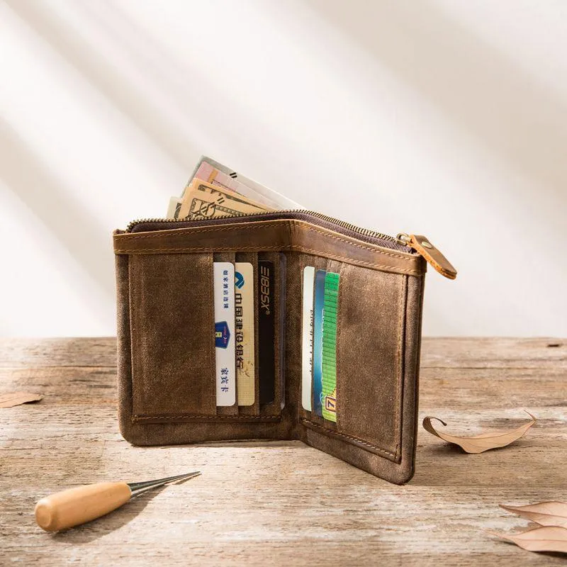 Cool Canvas Mens Small Wallets Bifold Vintage billfold Wallet for Men