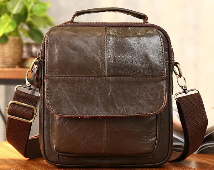 Cool Coffee Small Leather Mens Side Bag Messenger Bag Shoulder Bag for Men