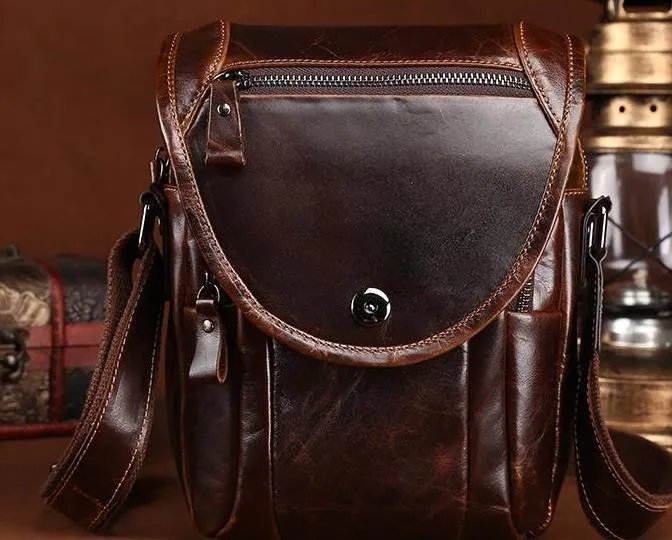 Cool Coffee Small Mens Leather Side Bag Messenger Bag Shoulder Bag for Men