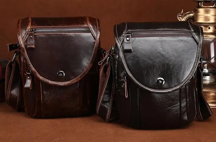 Cool Coffee Small Mens Leather Side Bag Messenger Bag Shoulder Bag for Men