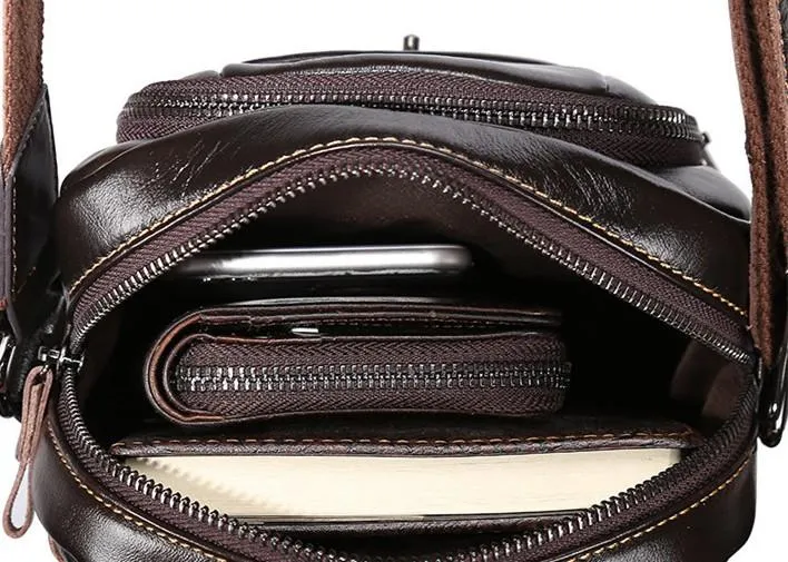 Cool Coffee Small Mens Leather Side Bag Messenger Bag Shoulder Bag for Men