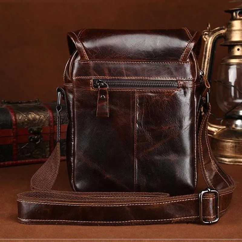 Cool Coffee Small Mens Leather Side Bag Messenger Bag Shoulder Bag for Men