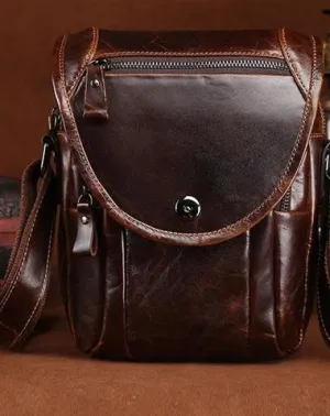Cool Coffee Small Mens Leather Side Bag Messenger Bag Shoulder Bag for Men