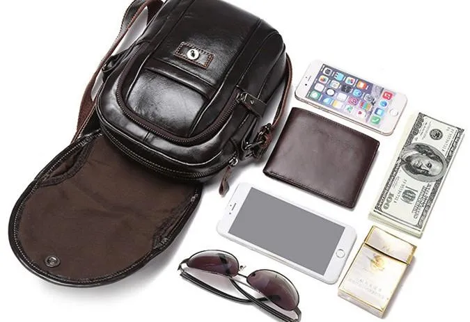 Cool Coffee Small Mens Leather Side Bag Messenger Bag Shoulder Bag for Men
