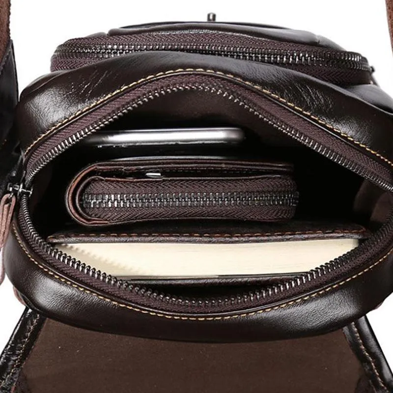 Cool Coffee Small Mens Leather Side Bag Messenger Bag Shoulder Bag for Men