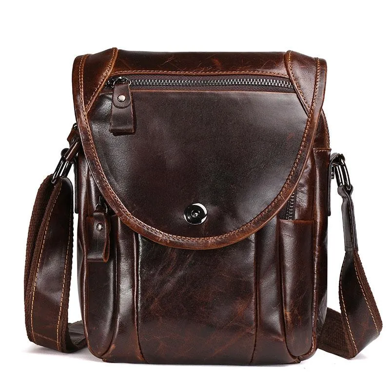 Cool Coffee Small Mens Leather Side Bag Messenger Bag Shoulder Bag for Men