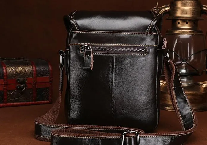 Cool Coffee Small Mens Leather Side Bag Messenger Bag Shoulder Bag for Men