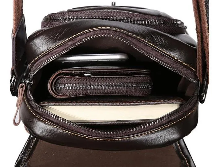 Cool Coffee Small Mens Leather Side Bag Messenger Bag Shoulder Bag for Men