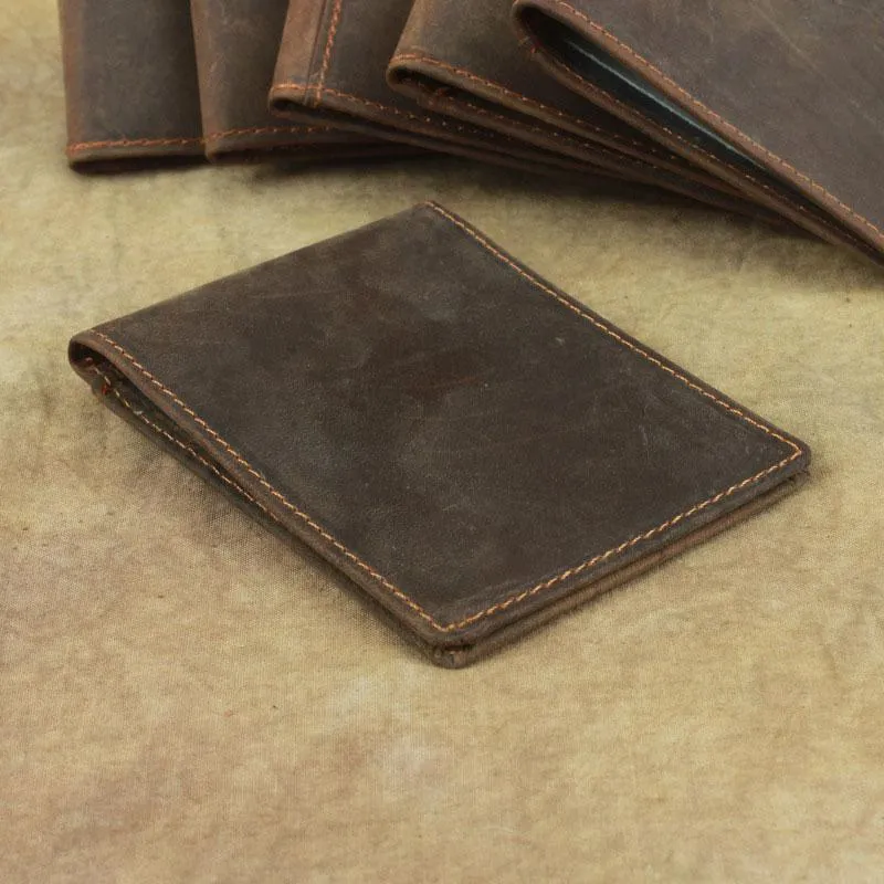 Cool Dark Brown Leather Mens Small Bifold Wallet billfold Wallet License Wallet for Men