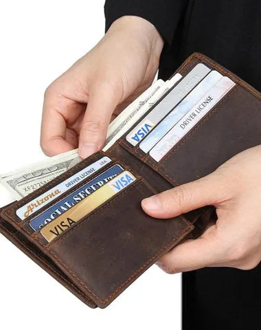 Cool Dark Brown Vintage Bifold Small Wallet Leather Mens Black billfold Small Wallet Card Wallet Coin Purse For Men