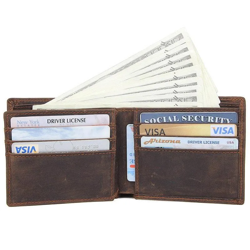 Cool Dark Brown Vintage Bifold Small Wallet Leather Mens Black billfold Small Wallet Card Wallet Coin Purse For Men
