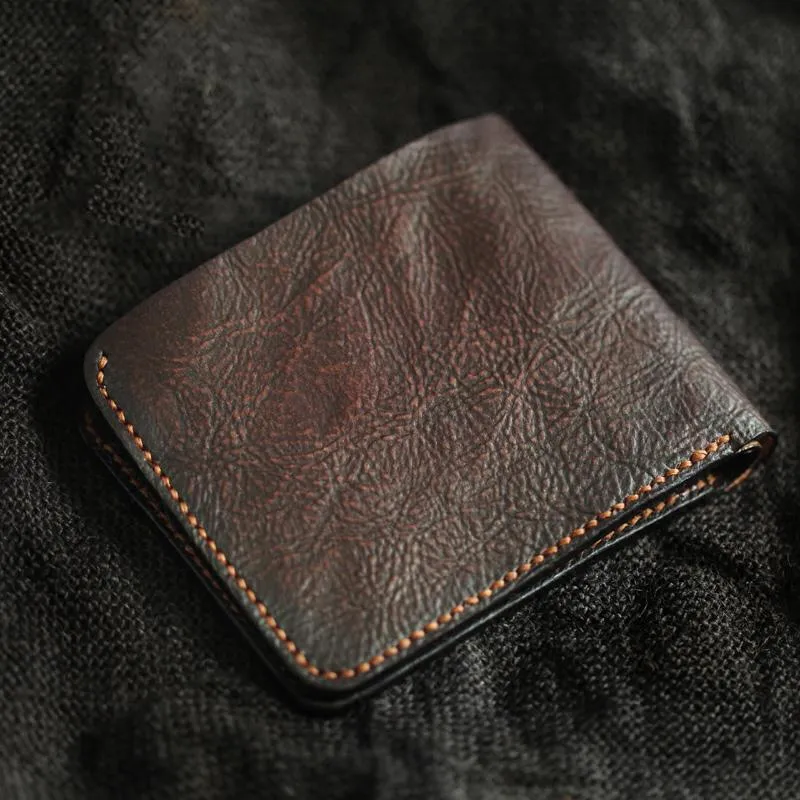Cool Distressed Brown Leather Mens SMall Wallet billfold Wallet Bifold Front Pocket Wallet For Men