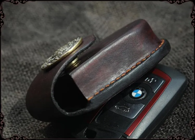 Cool Handmade Brown Leather Mens Car Key Case Car Key Holder with Belt Loop For Men