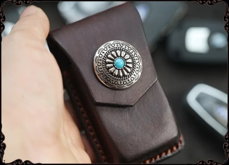 Cool Handmade Leather Mens Car Key Case Car Key Holder with Belt Loop For Men