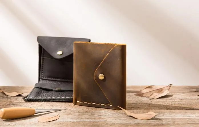 Cool Handmade Leather Mens Small Wallets Bifold Vintage billfold Wallet for Men