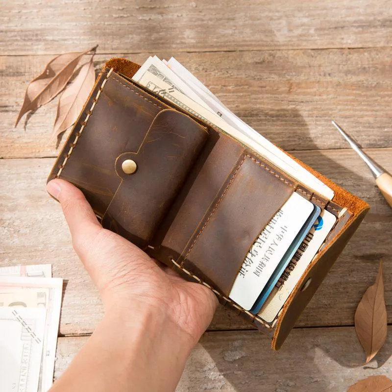 Cool Handmade Leather Mens Small Wallets Bifold Vintage billfold Wallet for Men