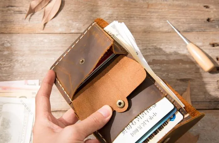 Cool Handmade Leather Mens Small Wallets Bifold Vintage billfold Wallet for Men