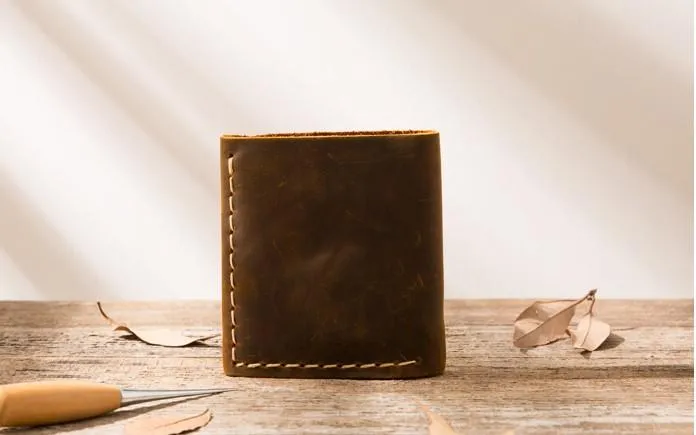 Cool Handmade Leather Mens Small Wallets Bifold Vintage billfold Wallet for Men
