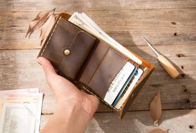 Cool Handmade Leather Mens Small Wallets Bifold Vintage billfold Wallet for Men