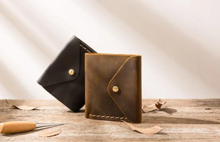 Cool Handmade Leather Mens Small Wallets Bifold Vintage billfold Wallet for Men