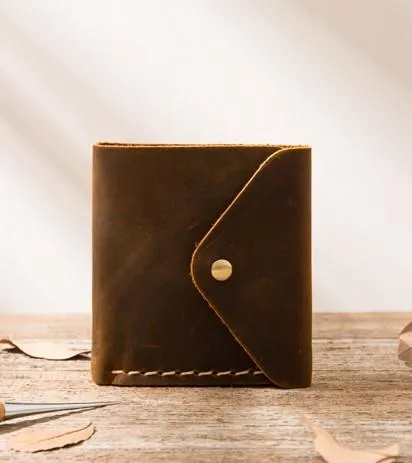 Cool Handmade Leather Mens Small Wallets Bifold Vintage billfold Wallet for Men
