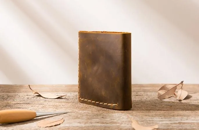 Cool Handmade Leather Mens Small Wallets Bifold Vintage billfold Wallet for Men