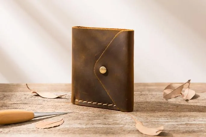 Cool Handmade Leather Mens Small Wallets Bifold Vintage billfold Wallet for Men