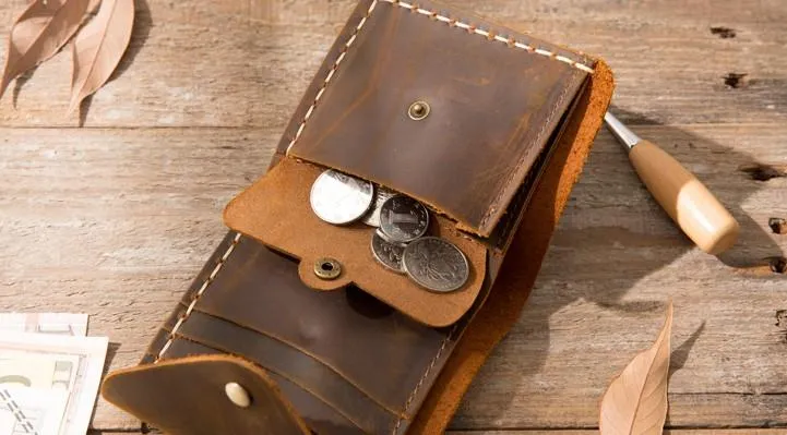 Cool Handmade Leather Mens Small Wallets Bifold Vintage billfold Wallet for Men