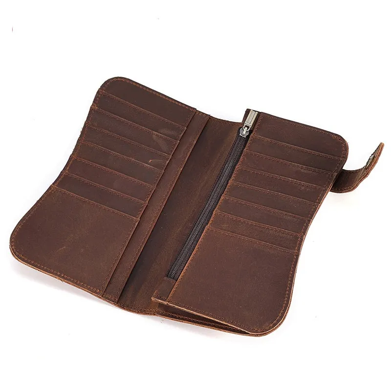 Cool leather biker wallet trucker wallet leather chain wallet mens Brown long wallet with chain