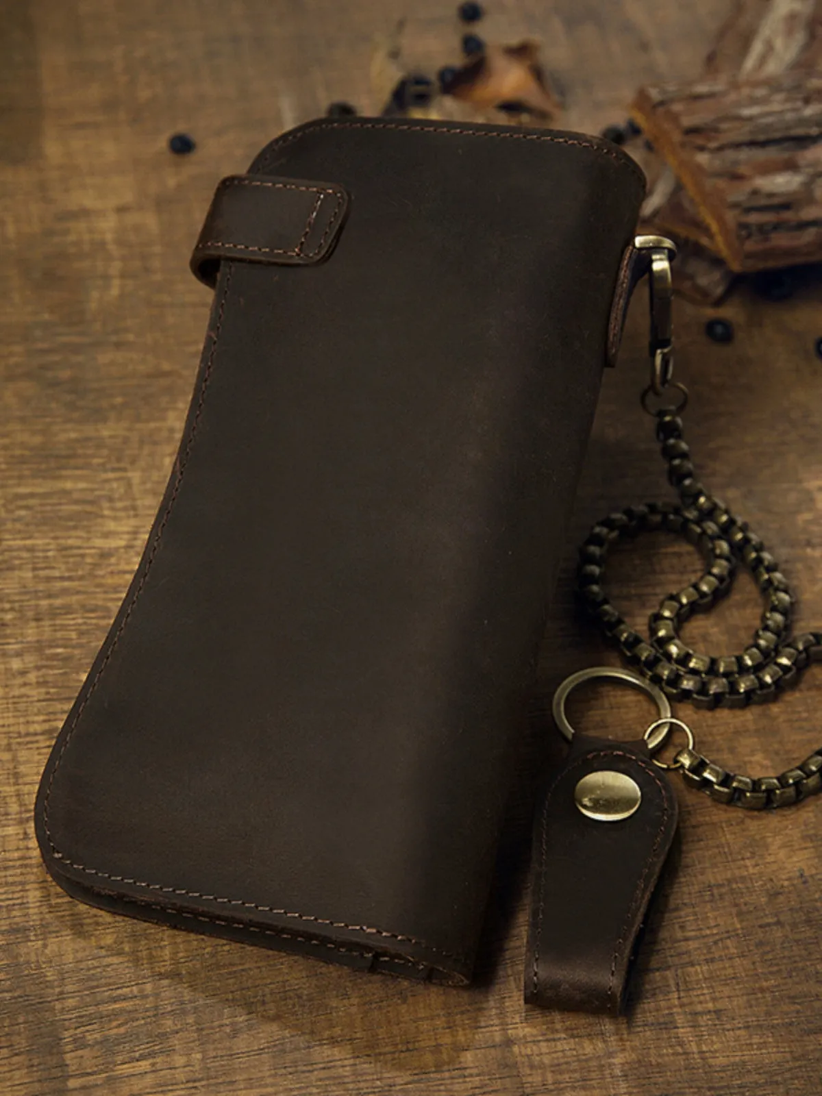 Cool leather biker wallet trucker wallet leather chain wallet mens Brown long wallet with chain